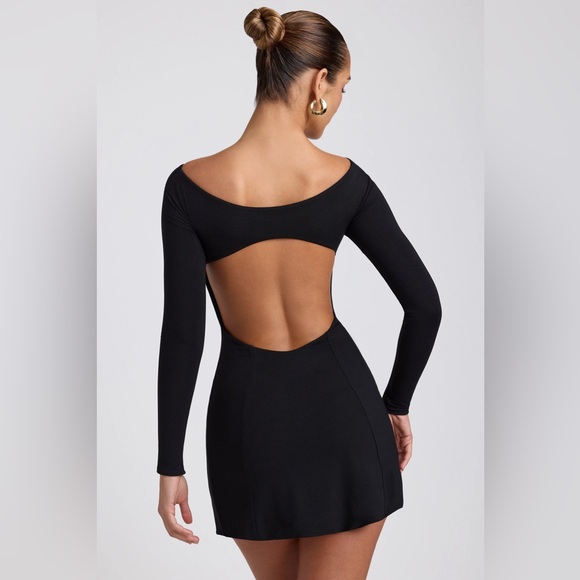 SARLA
Modal Twist-Front Long-Sleeve Mini Dress in Black - Picture 2 of 3
